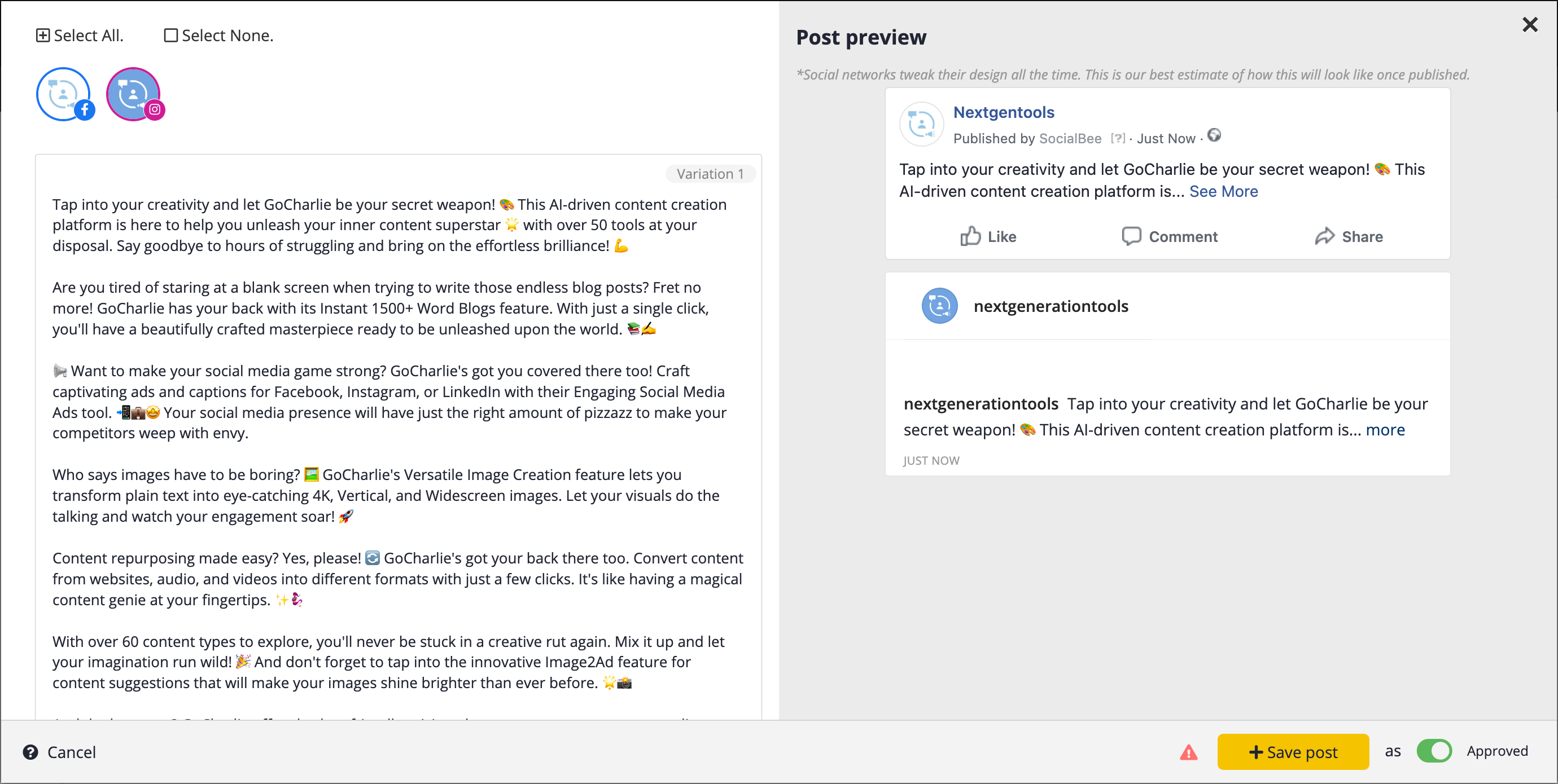 socialbee post preview
